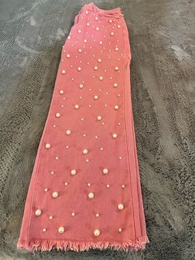 POL Pink Pearl-Embellished Jeans